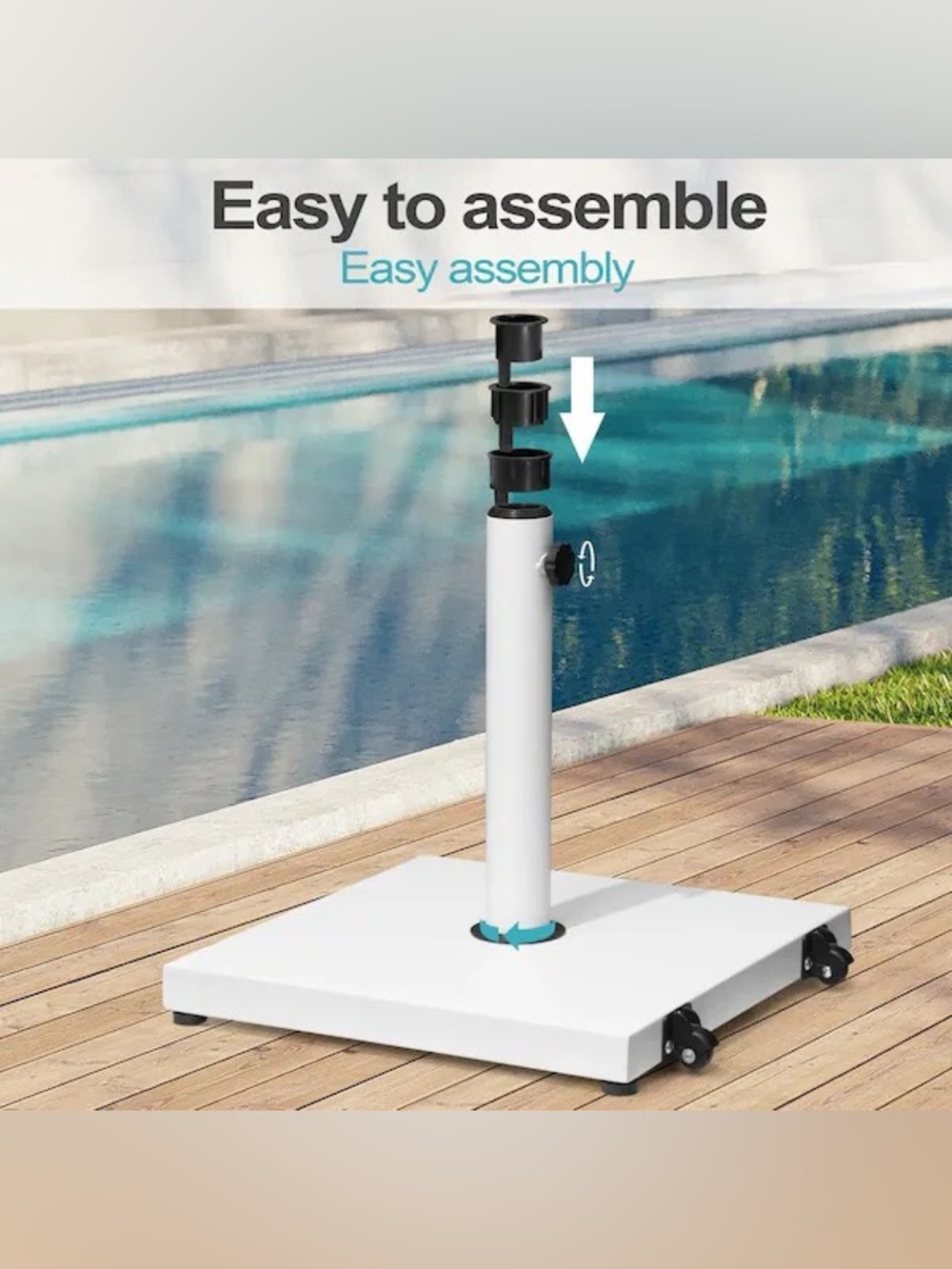 45 LBS OUTDOOR WEIGHTED CEMENT CONCRETE PATIO UMBRELLA BASE WITH WHEELS IN WHITE
